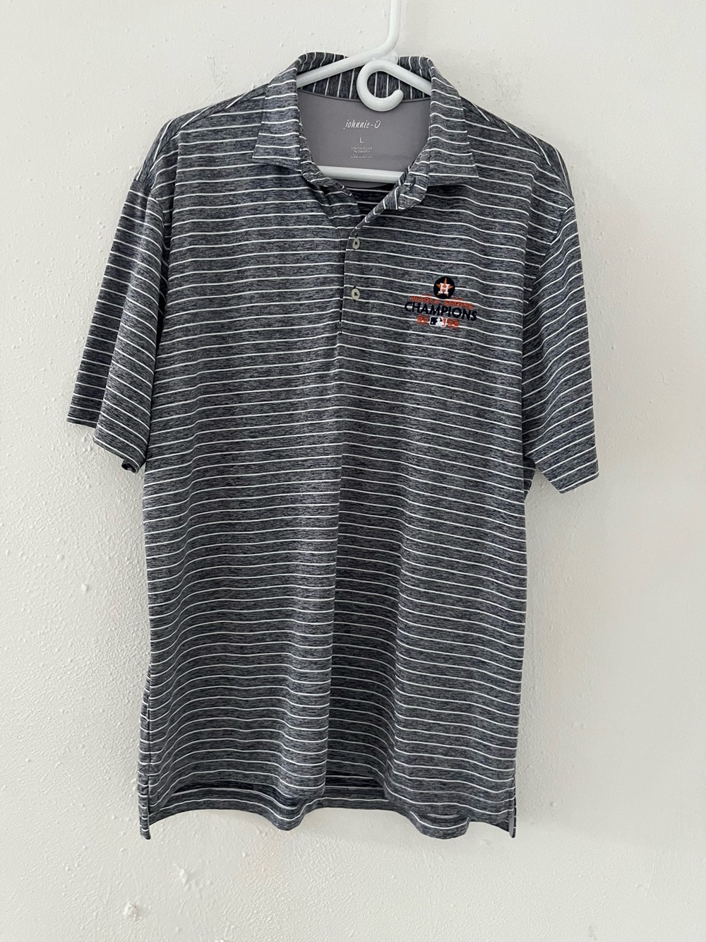 johnnie-O Gray Stripe Polo with Chest Logo